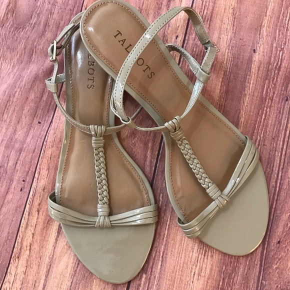 Talbots Taupe Patent Braided T-Strap Sandals 8.5M - Picture 3 of 6